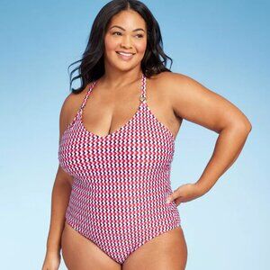 Women's Wide Ribbed Ring Medium Coverage One Piece Swimsuit - Kona Sol Multi Red